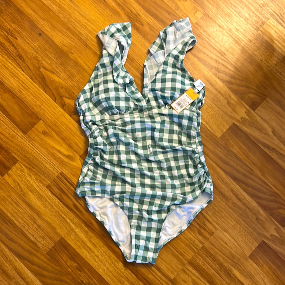 Green and white gingham swimsuit